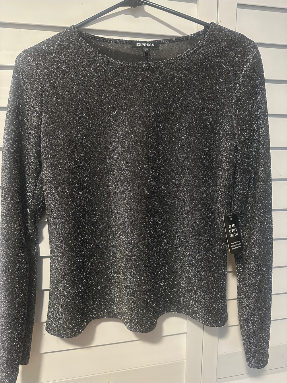 Express Metallic Black Long-Sleeve Crewneck Top